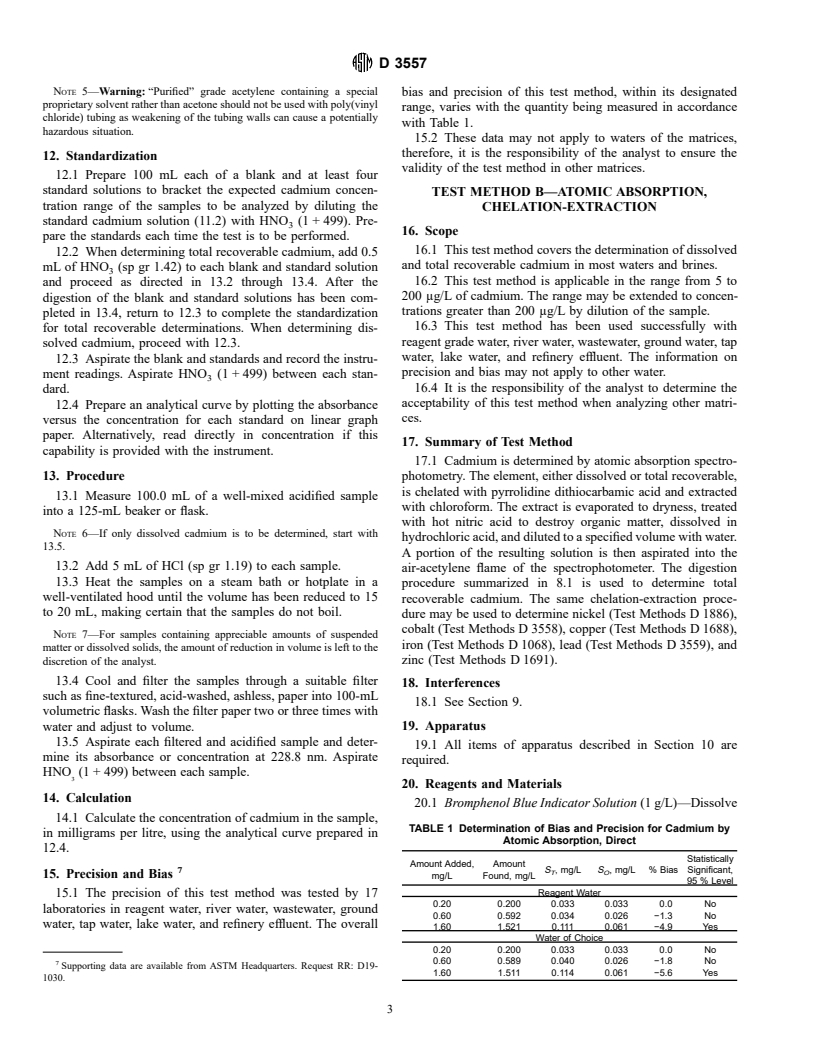 ASTM D3557-95 - Standard Test Methods for Cadmium in Water