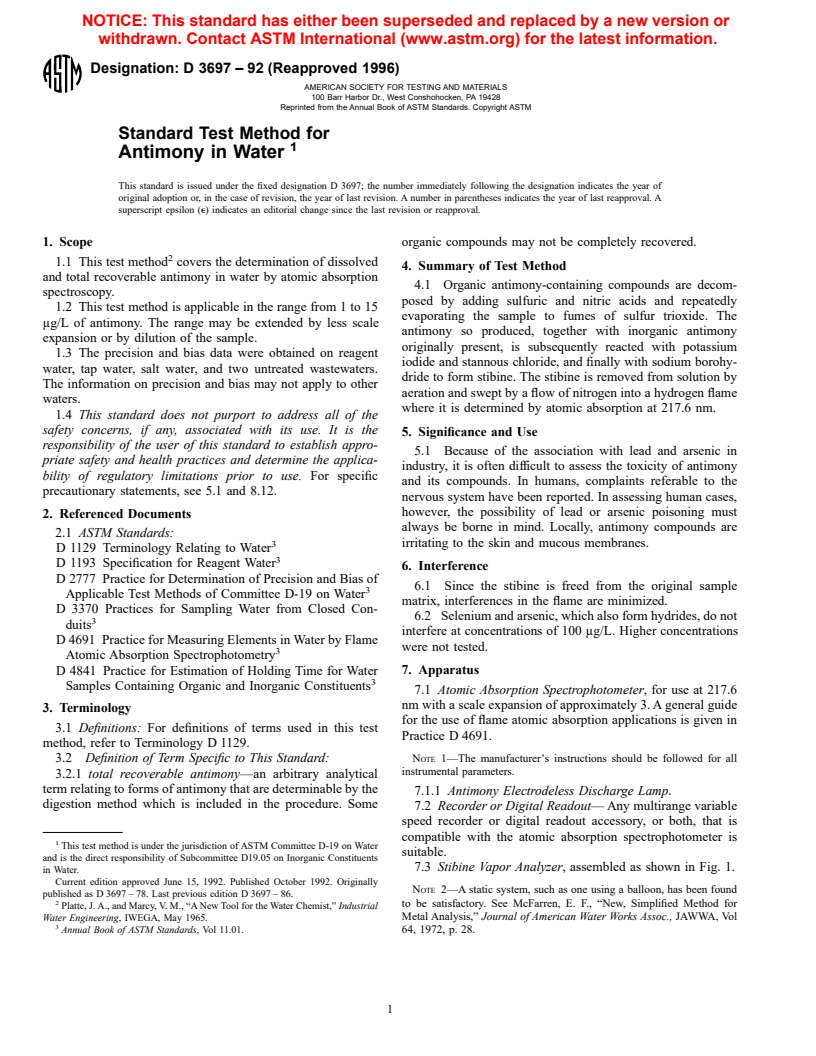 ASTM D3697-92(1996) - Standard Test Method for Antimony in Water