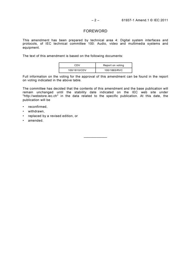 IEC 61937-1:2007/AMD1:2011 IEC 61937-1:2007/AMD1:2011 - Amendment 1 - Digital audio - Interface for non-linear PCM encoded audio bitstreams applying IEC 60958 - Part 1: General - Page 4 preview