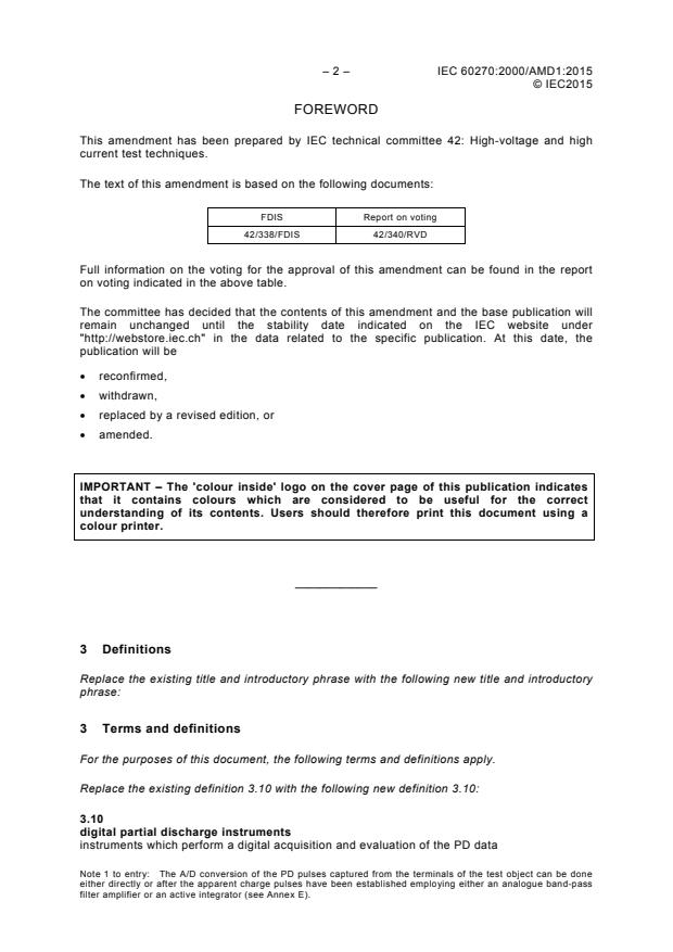 IEC 60270:2000/AMD1:2015 IEC 60270:2000/AMD1:2015 - Amendment 1 - High-voltage test techniques - Partial discharge measurements - Page 4 preview