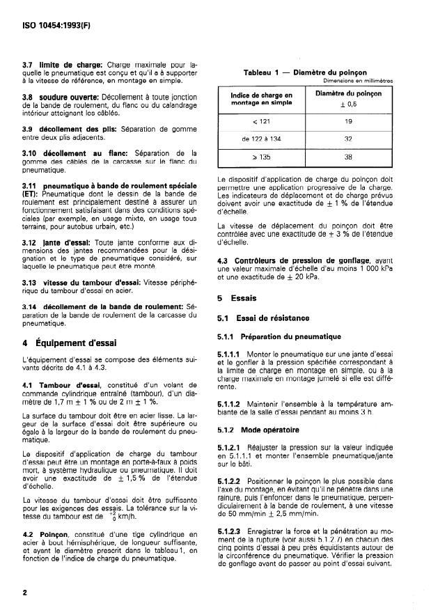 ISO 10454:1993 ISO 10454:1993 - Pneumatiques pour camions et autobus -- Vérification de l'aptitude des pneumatiques -- Méthodes d'essai en laboratoire - Page 4 preview