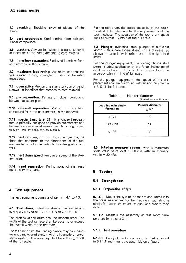 ISO 10454:1993 ISO 10454:1993 - Truck and bus tyres -- Verifying tyre capabilities -- Laboratory test methods - Page 4 preview