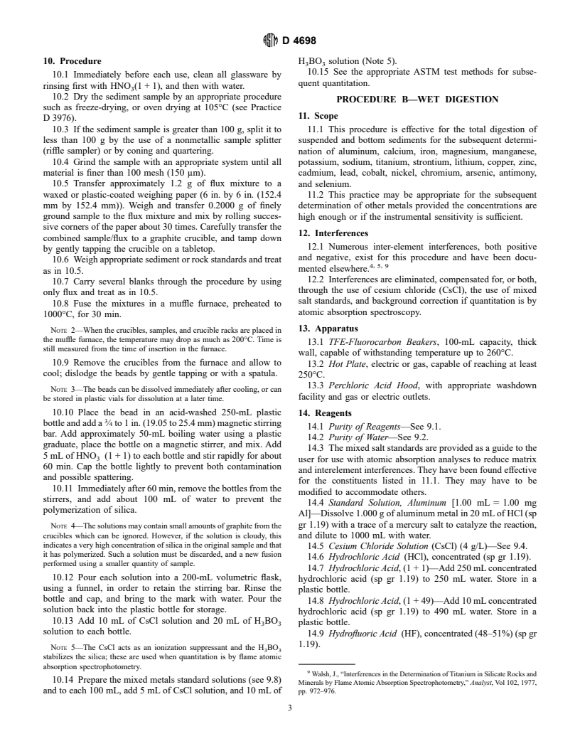 ASTM D4698-92(1996) - Standard Practice for Total Digestion of Sediment Samples for Chemical Analysis of Various Metals