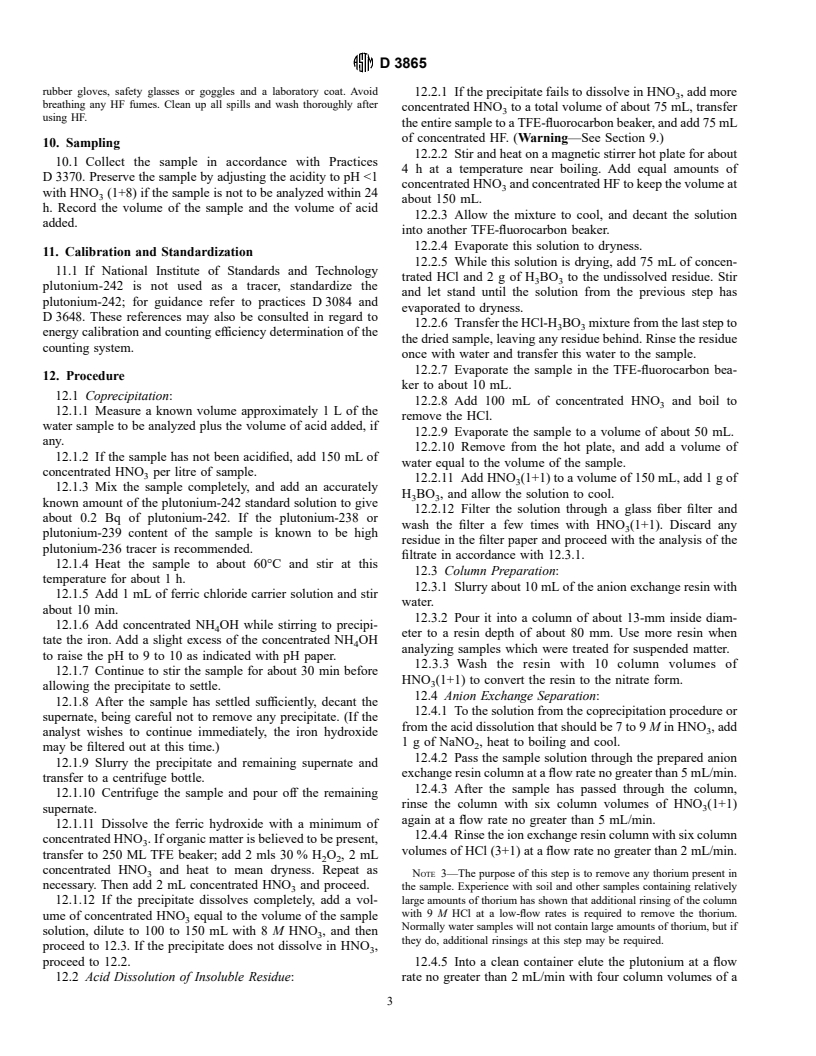 ASTM D3865-97 - Standard Test Method for Plutonium in Water