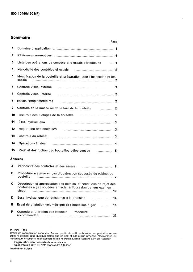 ISO 10460:1993 ISO 10460:1993 - Bouteilles a gaz soudées en acier au carbone -- Contrôles et essais périodiques - Page 2 preview