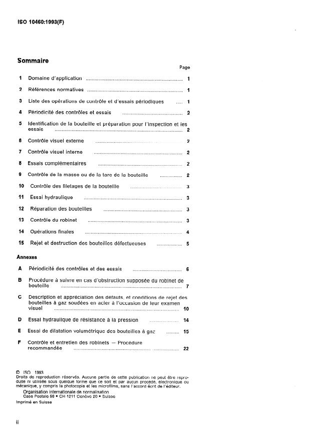 ISO 10460:1993 ISO 10460:1993 - Bouteilles a gaz soudées en acier au carbone -- Contrôles et essais périodiques - Page 2 preview