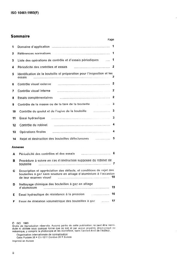 ISO 10461:1993 ISO 10461:1993 - Bouteilles a gaz sans soudure en alliage d'aluminium -- Contrôles et essais périodiques - Page 2 preview