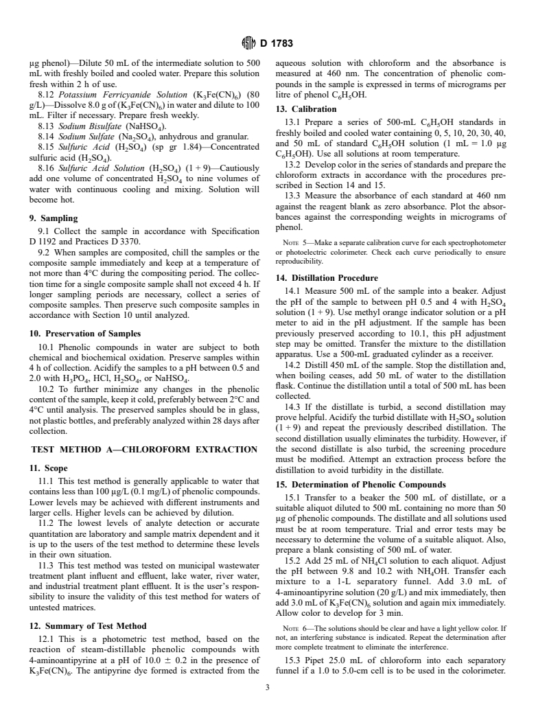 ASTM D1783-91(1995) - Standard Test Methods for Phenolic Compounds in Water