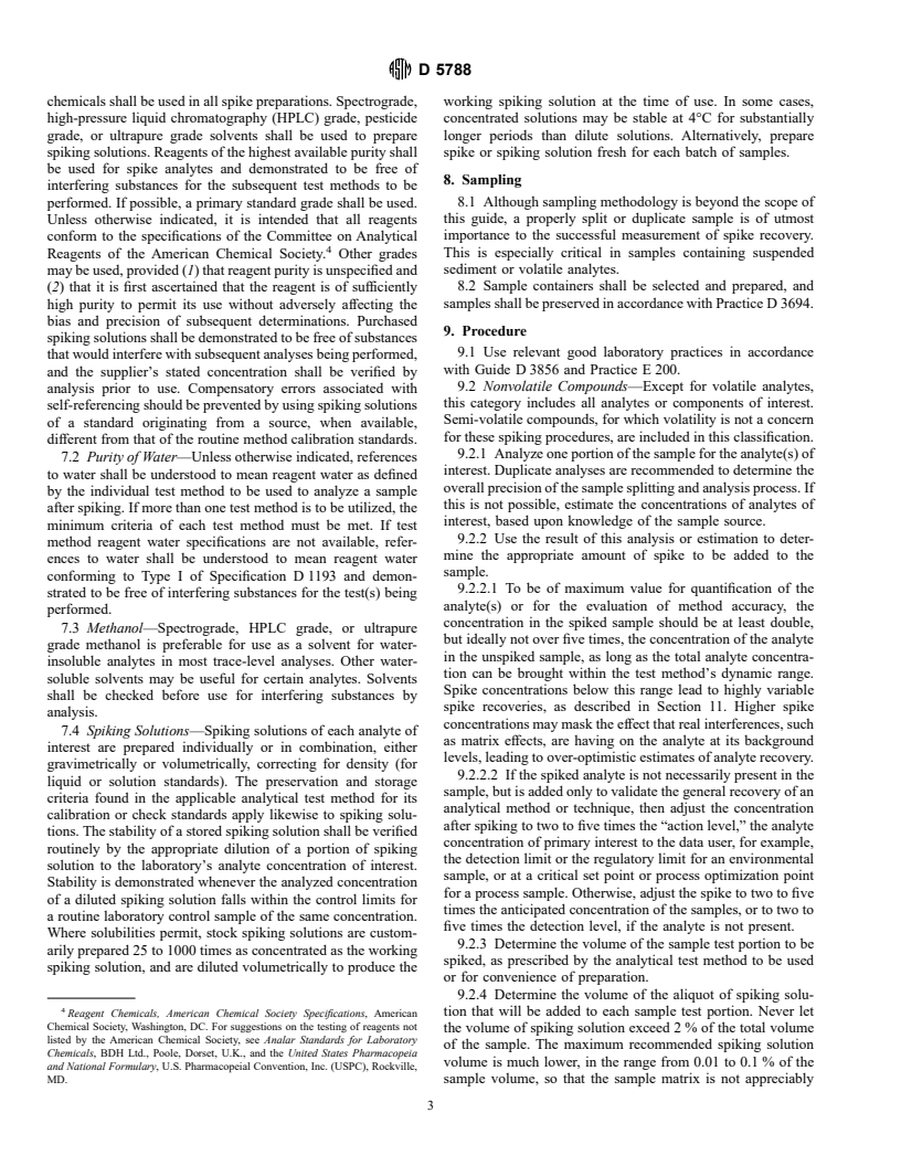 ASTM D5788-95 - Standard Guide for Spiking Organics into Aqueous Samples