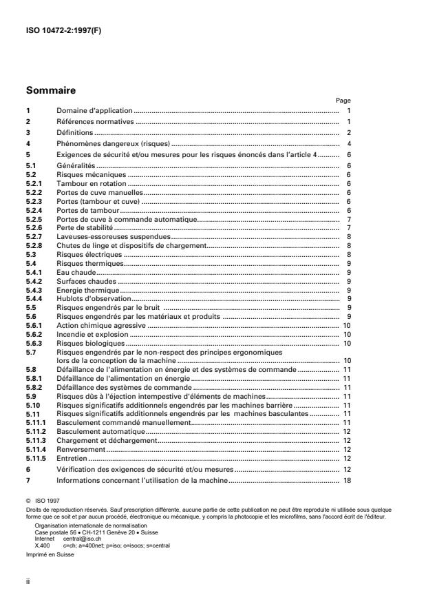 ISO 10472-2:1997 ISO 10472-2:1997 - Exigences de sécurité pour les machines de blanchisserie industrielle - Page 2 preview