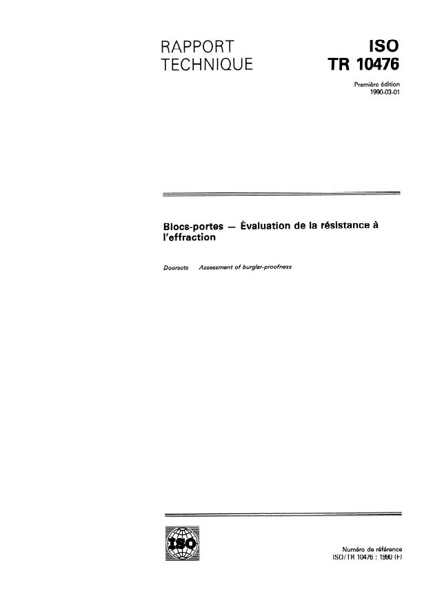 ISO/TR 10476:1990 - Blocs-portes -- Évaluation de la résistance a l'effraction
