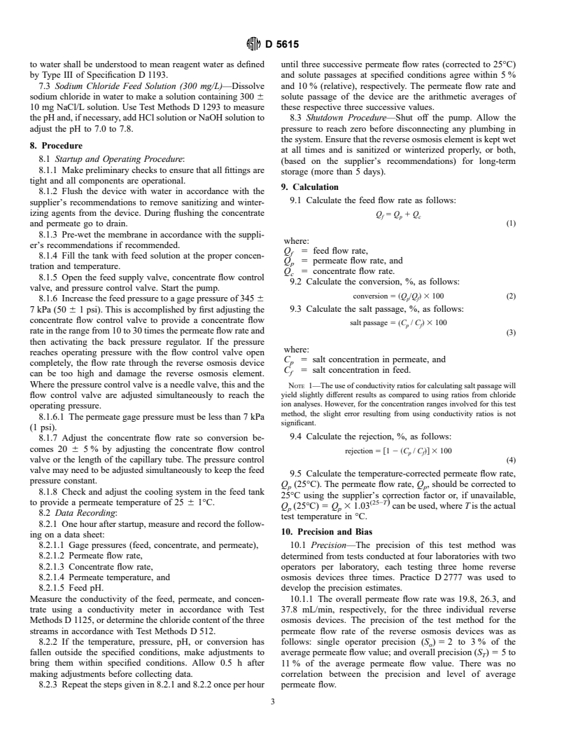 ASTM D5615-95 - Standard Test Method for Operating Characteristics of Home Reverse Osmosis Devices