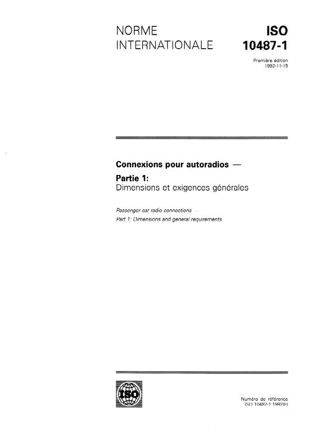 ISO 10487-1:1992 - Connexions pour autoradios
