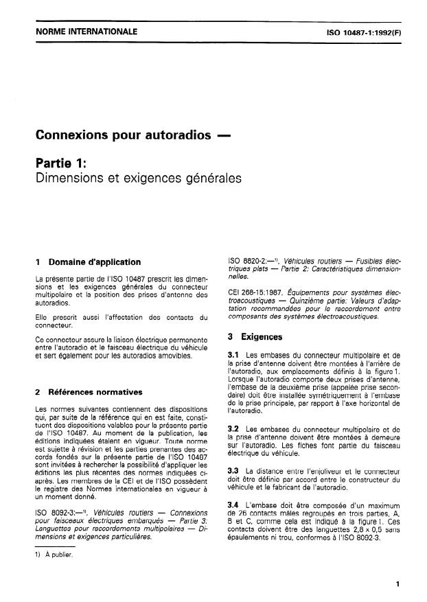 ISO 10487-1:1992 - Connexions pour autoradios
