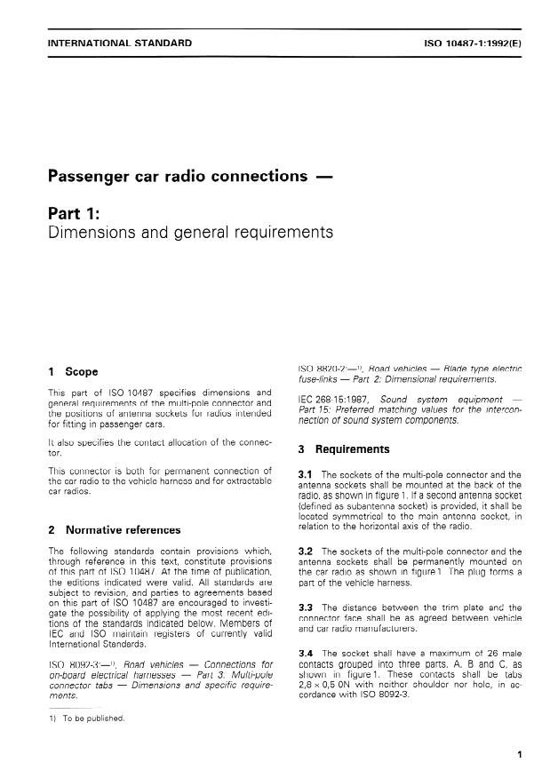 ISO 10487-1:1992 - Passenger car radio connections