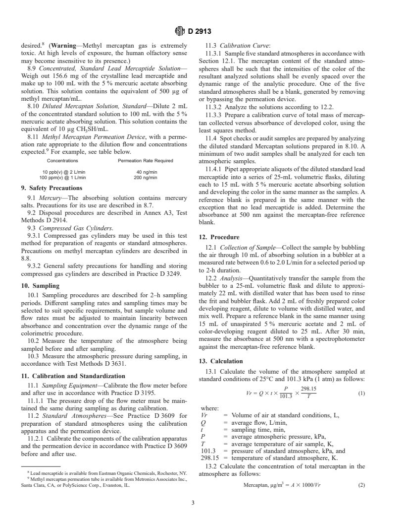 ASTM D2913-96 - Standard Test Method for Mercaptan Content of the Atmosphere