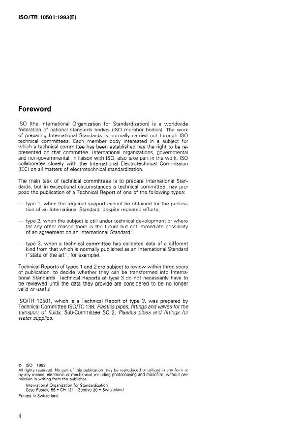 ISO/TR 10501:1993 ISO/TR 10501:1993 - Thermoplastics pipes for the transport of liquids under pressure -- Calculation of head losses - Page 2 preview