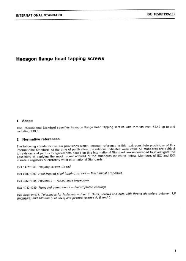 ISO 10509:1992 - Hexagon flange head tapping screws