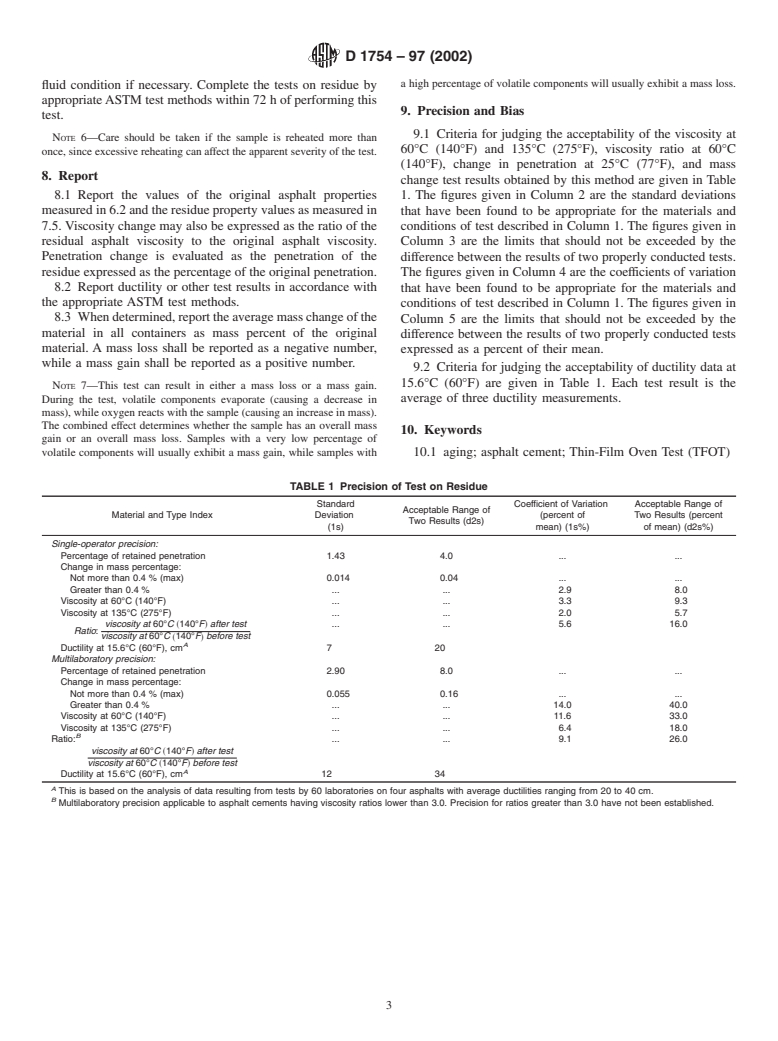 ASTM D1754-97(2002) - Standard Test Method for Effect of Heat and Air on Asphaltic Materials (Thin-Film Oven Test)