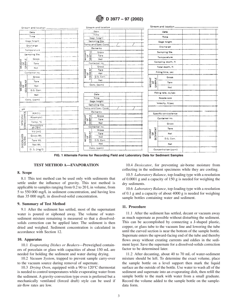 ASTM D3977-97(2002) - Standard Test Methods for Determining Sediment Concentration in Water Samples