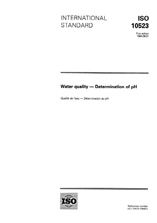 ISO 10523:1994 - Water quality -- Determination of pH