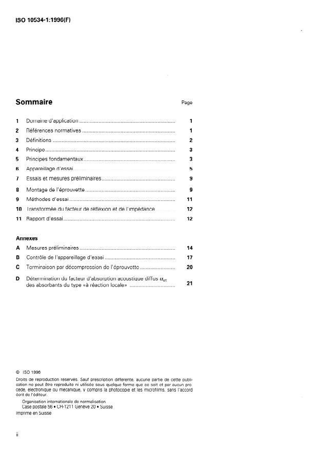 ISO 10534-1:1996 ISO 10534-1:1996 - Acoustique -- Détermination du facteur d'absorption acoustique et de l'impédance acoustique a l'aide du tube d'impédance - Page 2 preview