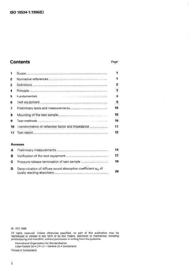 ISO 10534-1:1996 ISO 10534-1:1996 - Acoustics -- Determination of sound absorption coefficient and impedance in impedance tubes - Page 2 preview