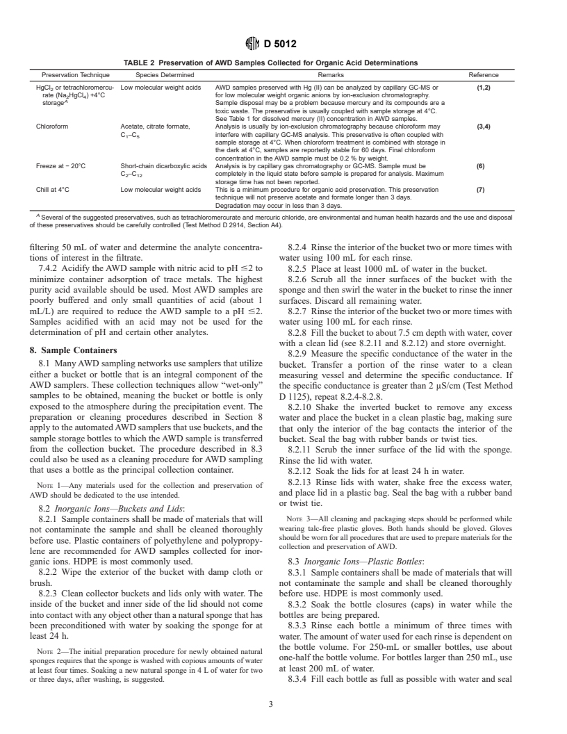 ASTM D5012-89(1994)e1 - Standard Guide for Preparation of Materials Used for the Collection and Preservation of Atmospheric Wet Deposition