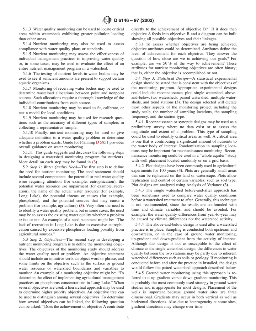 ASTM D6146-97(2002) - Standard Guide for Monitoring Aqueous Nutrients in Watersheds