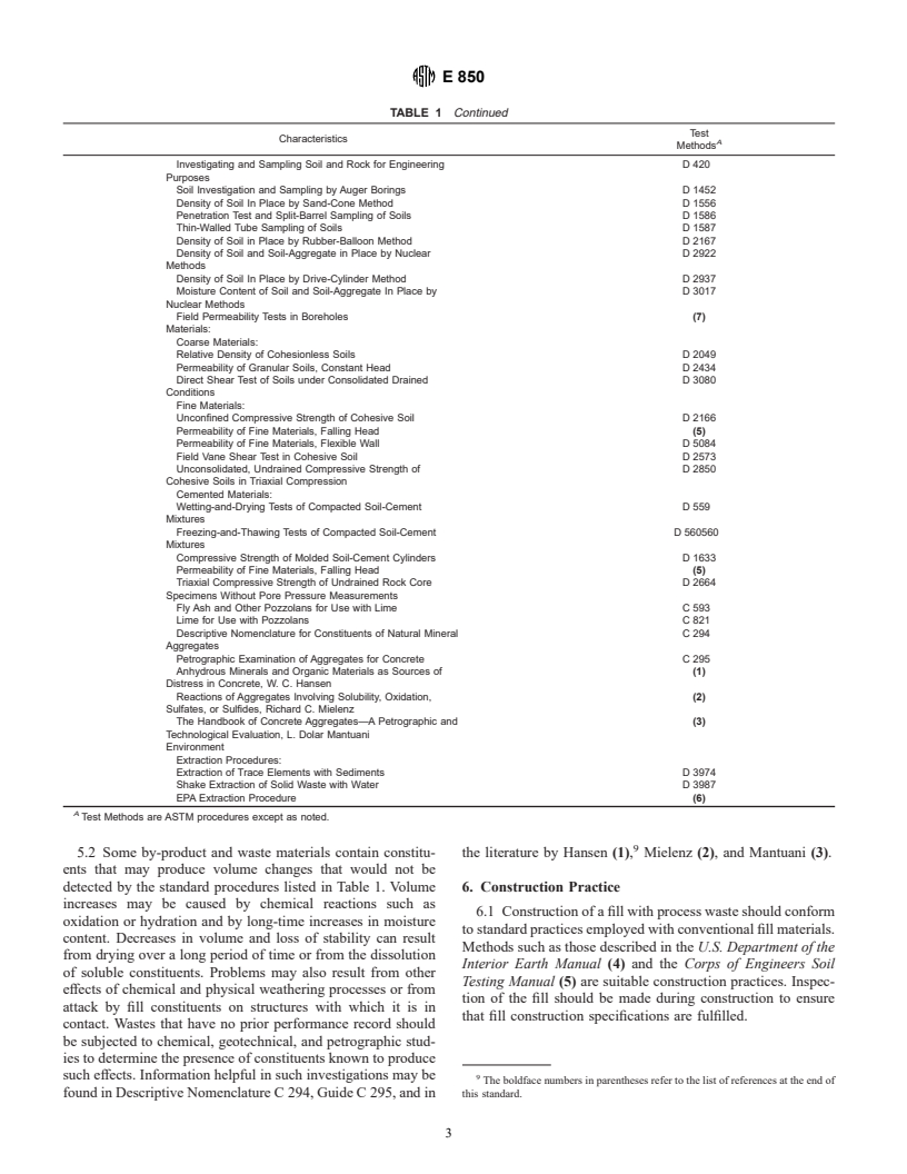 ASTM E850-95 - Standard Practice for Use of Inorganic Process Wastes as Structural Fill