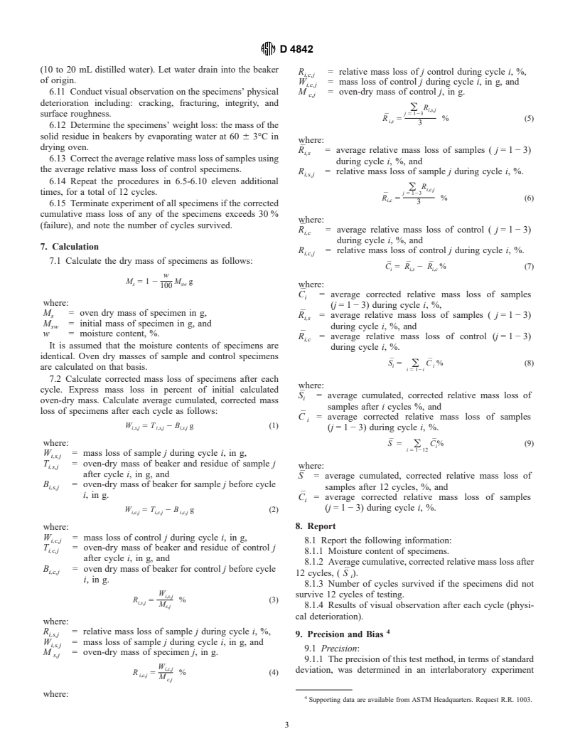 ASTM D4842-90(1996) - Standard Test Method for Determining the Resistance of Solid Wastes to Freezing and Thawing