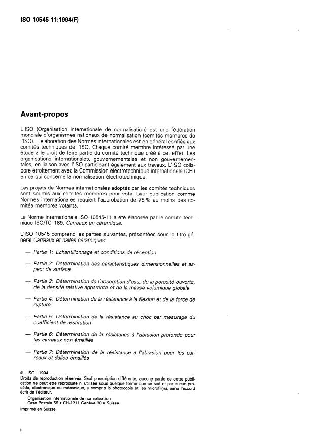 ISO 10545-11:1994 ISO 10545-11:1994 - Carreaux et dalles céramiques - Page 2 preview