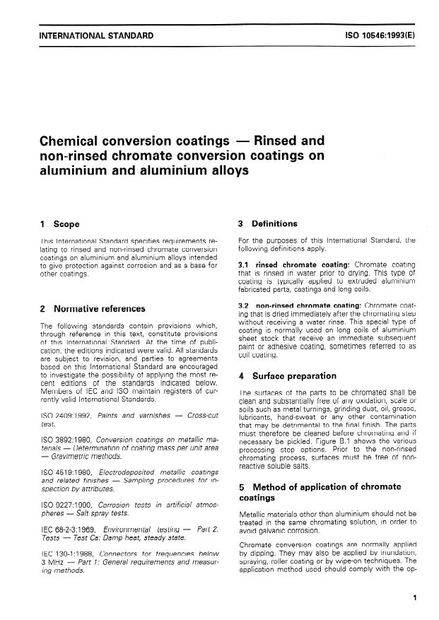 ISO 10546:1993 - Chemical conversion coatings -- Rinsed and non-rinsed chromate conversion coatings on aluminium and aluminium alloys