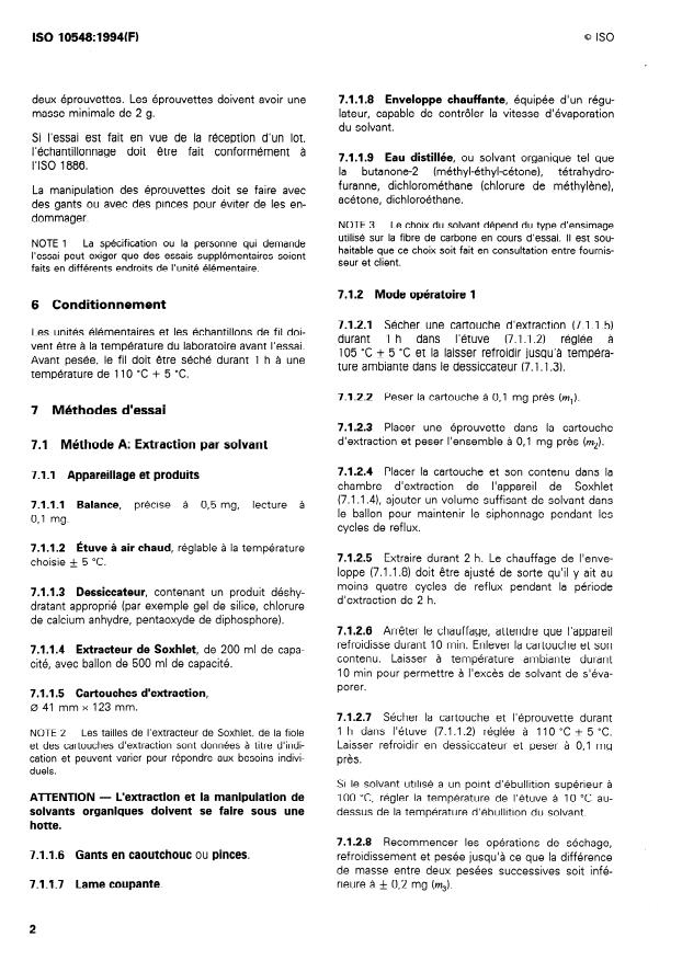 ISO 10548:1994 ISO 10548:1994 - Fibres de carbone -- Détermination du taux d'ensimage - Page 4 preview