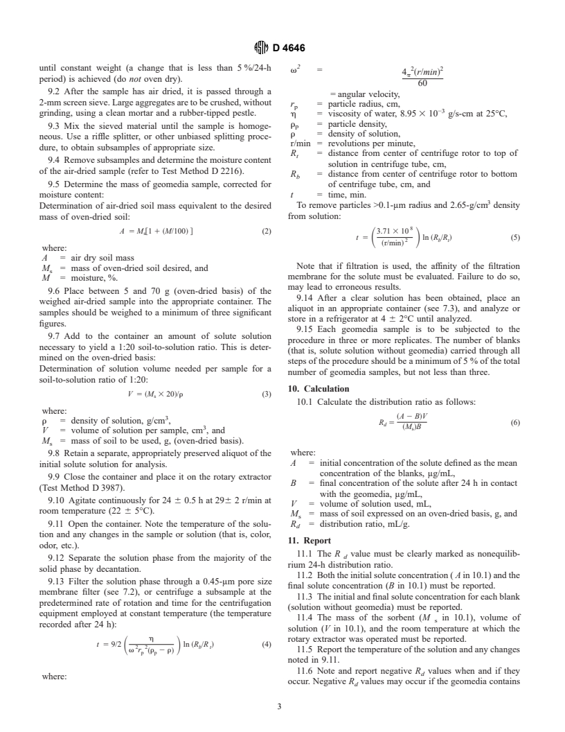 ASTM D4646-87(1993) - Standard Test Method for 24-h Batch-Type Measurement of Contaminant Sorption by Soils and Sediments