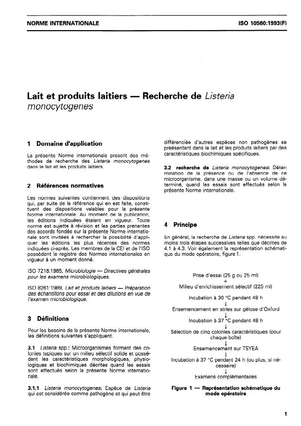 ISO 10560:1993 - Lait et produits laitiers -- Recherche de Listeria monocytogenes