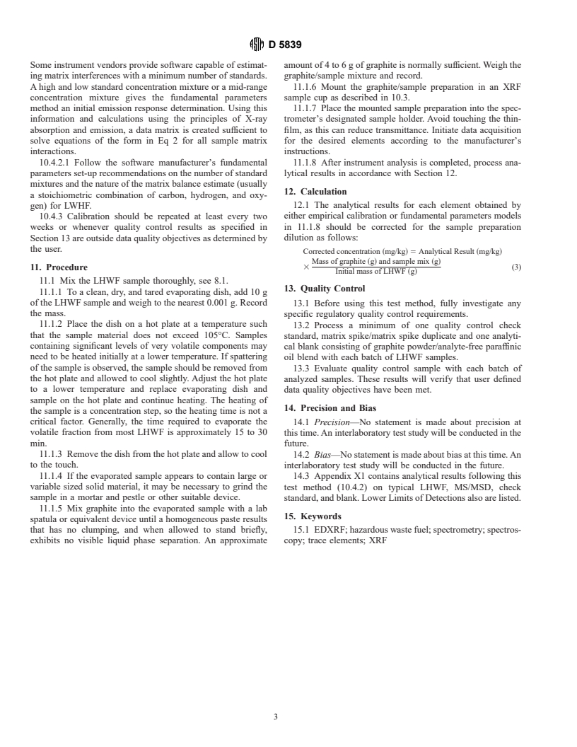 ASTM D5839-96 - Standard Test Method for Trace Element Analysis of Hazardous Waste Fuel by Energy-Dispersive X-Ray Fluorescence Spectrometry