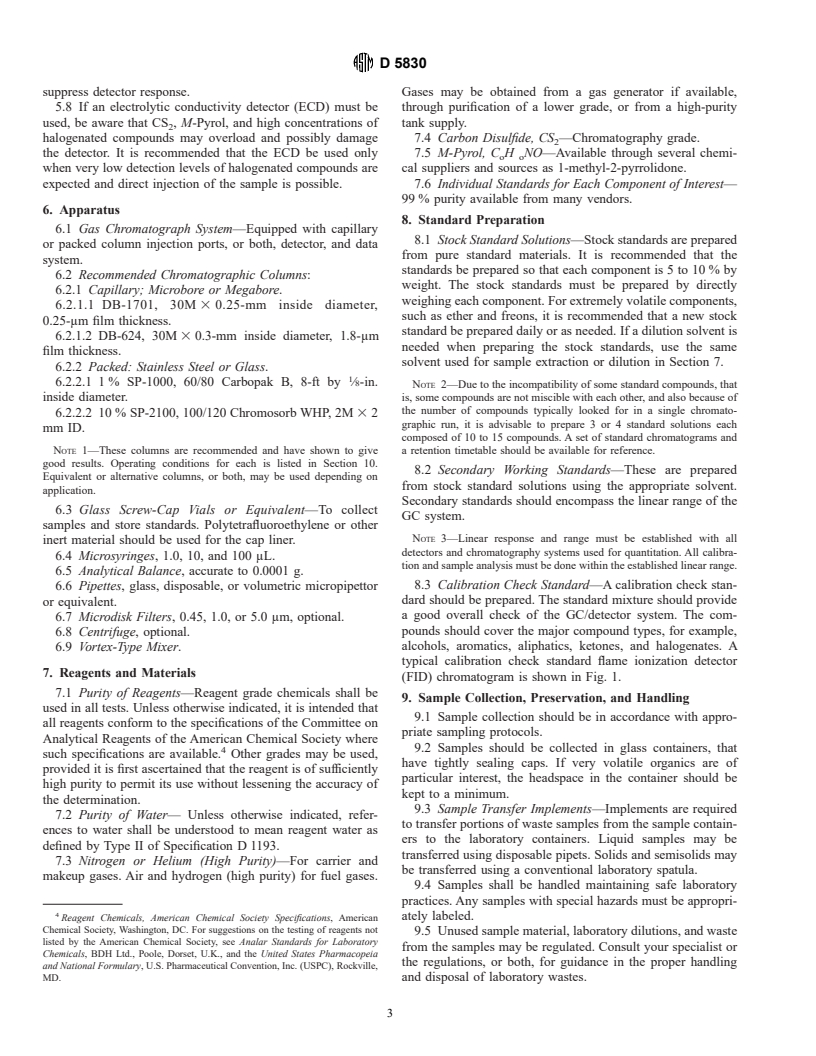 ASTM D5830-95 - Standard Test Method for Solvents Analysis in Hazardous Waste Using Gas Chromatography