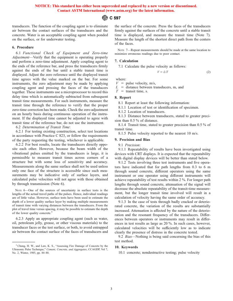 ASTM C597-97 - Standard Test Method for Pulse Velocity Through Concrete