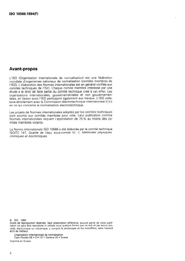 SIST ISO 10566:2001 ISO 10566:1994 - Qualité de l'eau -- Dosage de l'aluminium -- Méthode par spectrométrie a l'aide du violet de pyrocatéchol - Page 2 preview