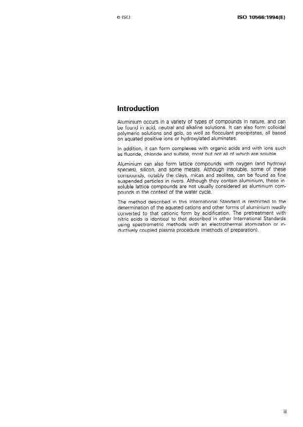 ISO 10566:1994 - Water quality -- Determination of aluminium -- Spectrometric method using pyrocatechol violet