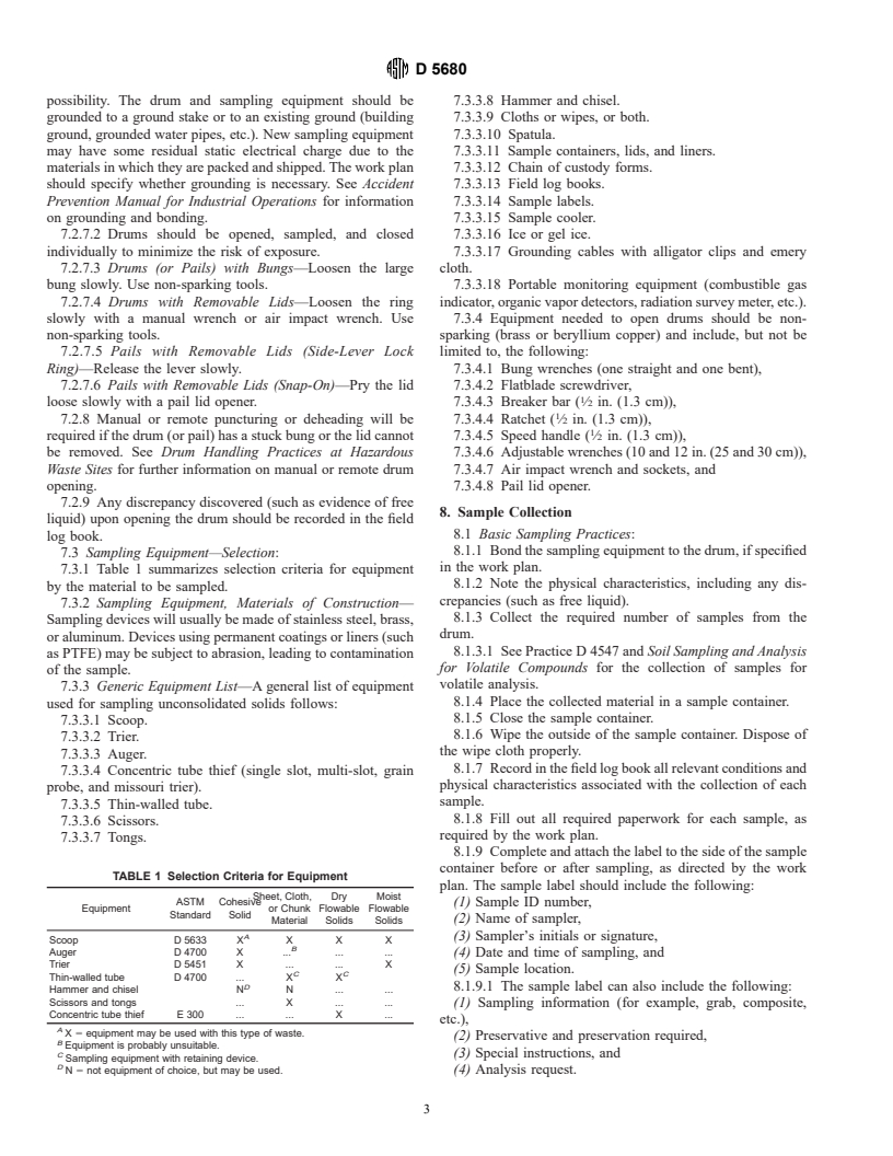 ASTM D5680-95a - Standard Practice for Sampling Unconsolidated Solids in Drums or Similar Containers