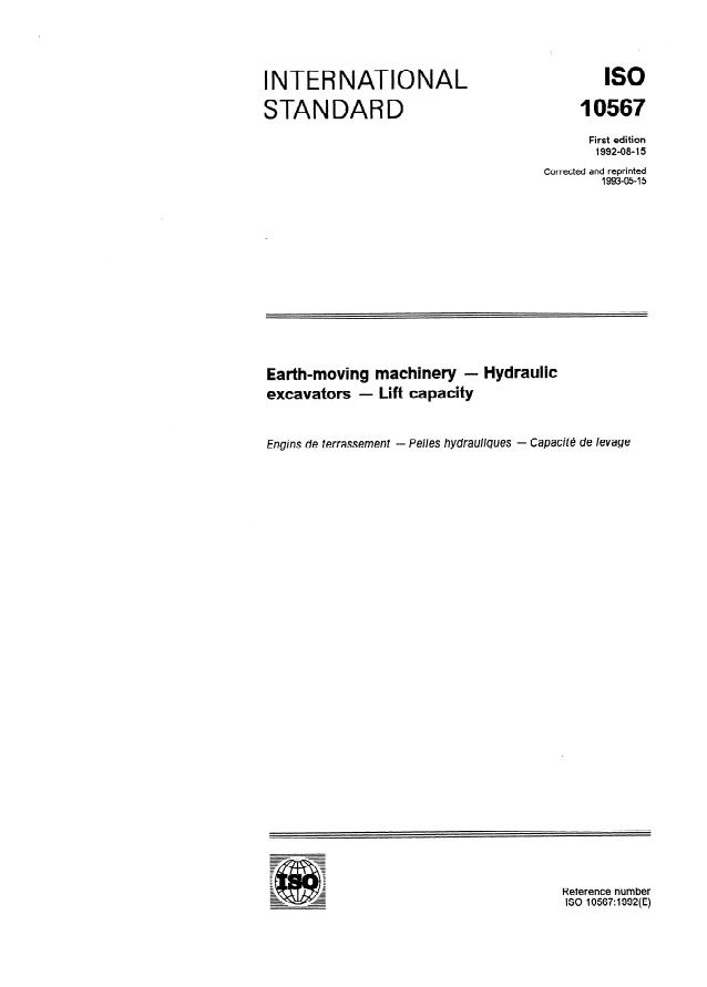 ISO 10567:1992 - Earth-moving machinery -- Hydraulic excavators -- Lift capacity