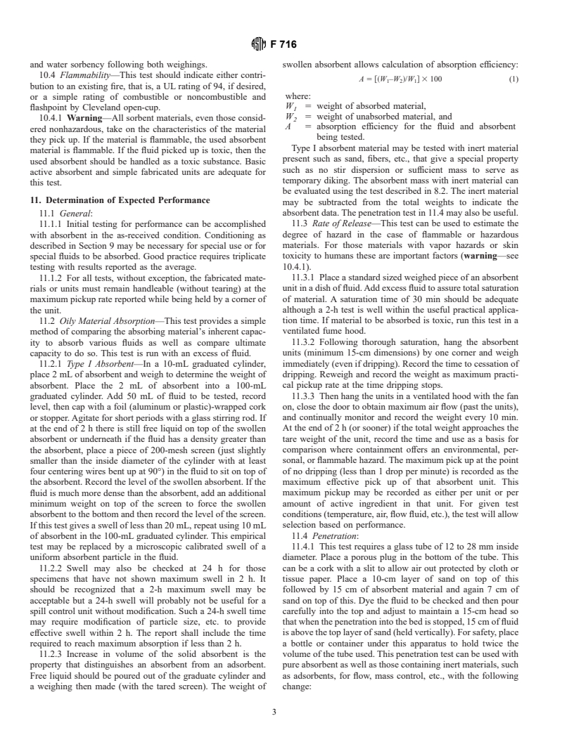 ASTM F716-82(1993)e1 - Standard Methods of Testing Sorbent Performance of Absorbents