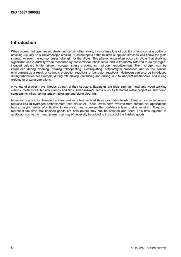 ISO 10587:2000 ISO 10587:2000 - Metallic and other inorganic coatings -- Test for residual embrittlement in both metallic-coated and uncoated externally-threaded articles and rods -- Inclined wedge method - Page 4 preview