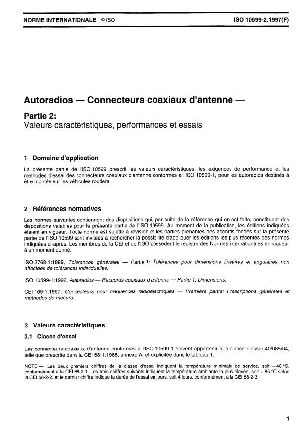 ISO 10599-2:1997 - Autoradios -- Connecteurs coaxiaux d'antenne