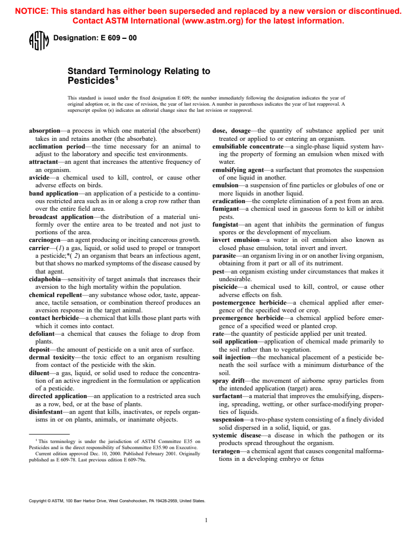 ASTM E609-00 - Standard Terminology Relating to Pesticides