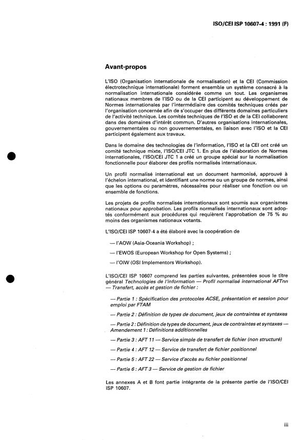 ISO/IEC ISP 10607-4:1991 - Technologies de l'information -- Profil normalisé international AFTnn -- Transfert, acces et gestion de fichier