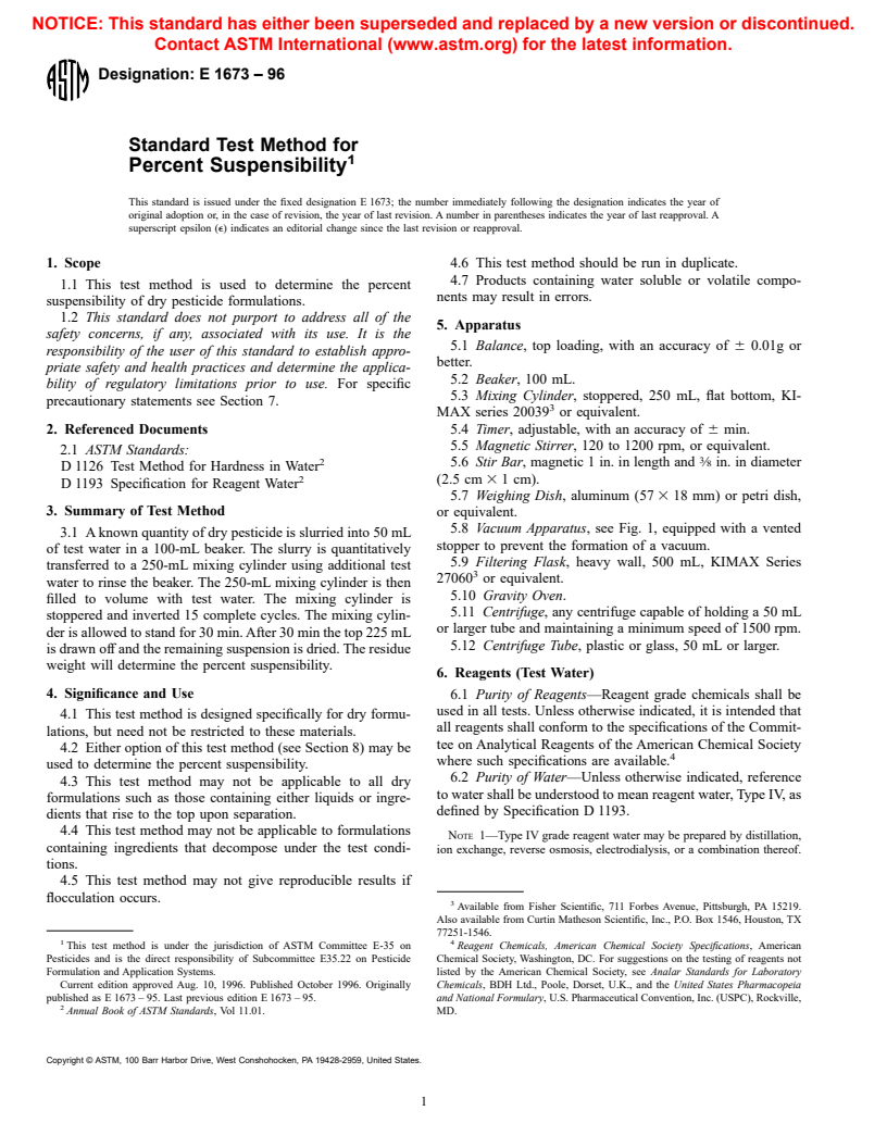 ASTM E1673-96 - Standard Test Method for Percent Suspensibility