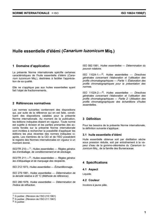 ISO 10624:1998 - Huile essentielle d'élémi (Canarium luzonicum Miq.)